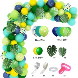 Amandir 152Pcs Jungle Safari Theme Party Supplies, Dinosaur Balloons Garland Arch Kit Confetti Green Balloons for Boys Kids Birthday Baby Shower Decorations