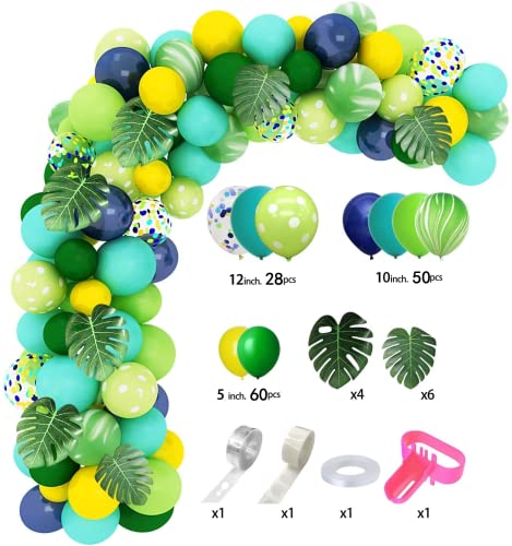 Amandir 152Pcs Jungle Safari Theme Party Supplies, Dinosaur Balloons Garland Arch Kit Confetti Green Balloons for Boys Kids Birthday Baby Shower Decorations