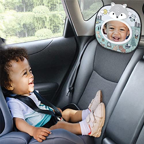 The Peanutshell Musical Baby Car Seat Mirror, Woodland Animals with Lights