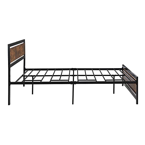 Metal and Wood Bed Frame with Headboard Footboard Black Modern Contemporary