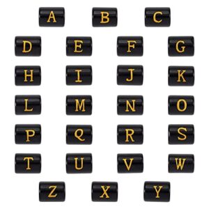 kissitty 26pcs/box letter beads glass column beads with golden letters a-z black color alphabet loose spacer beads 11x14mm for diy jewelry making crafts with hole 1.5mm