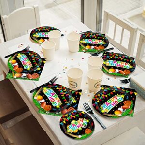 Sports Party Plates Napkins Sports Happy Birthday Party Tableware Baseball Football Soccer Basketball Rugby Disposable Paper Plates Napkins for Boy Birthday Party Decoration Supplies Favors 24 Guests