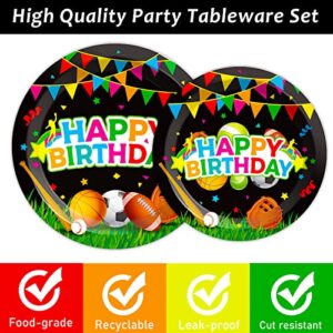 Sports Party Plates Napkins Sports Happy Birthday Party Tableware Baseball Football Soccer Basketball Rugby Disposable Paper Plates Napkins for Boy Birthday Party Decoration Supplies Favors 24 Guests