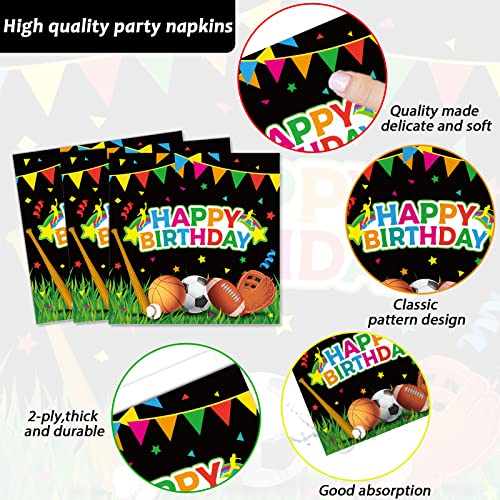 Sports Party Plates Napkins Sports Happy Birthday Party Tableware Baseball Football Soccer Basketball Rugby Disposable Paper Plates Napkins for Boy Birthday Party Decoration Supplies Favors 24 Guests