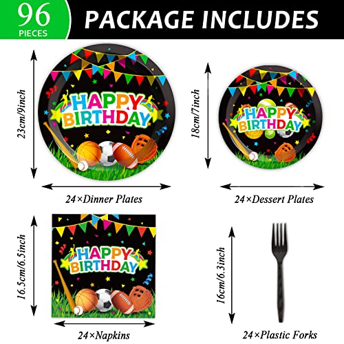 Sports Party Plates Napkins Sports Happy Birthday Party Tableware Baseball Football Soccer Basketball Rugby Disposable Paper Plates Napkins for Boy Birthday Party Decoration Supplies Favors 24 Guests