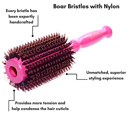 Round Brush, Boar Bristle Hair Brush for Women, Hair Straightening Brush or Curling Brush for Blow Dry, best Hair Dryer Brush and Best Hair Products. Large (70mm) by The Power Styler