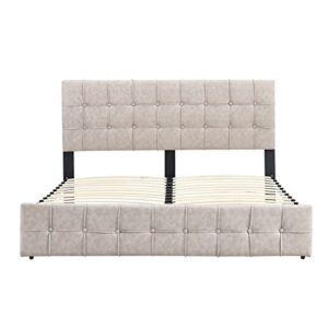 UMATRU King Size Upholstered Platform Bed Frame with Adjustable Headboard, No Box Spring Needed for Boys Girls Teens Adults, Under Bed Storage (King)