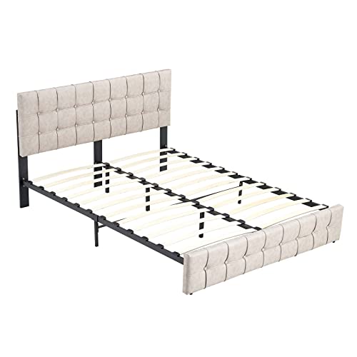 UMATRU King Size Upholstered Platform Bed Frame with Adjustable Headboard, No Box Spring Needed for Boys Girls Teens Adults, Under Bed Storage (King)