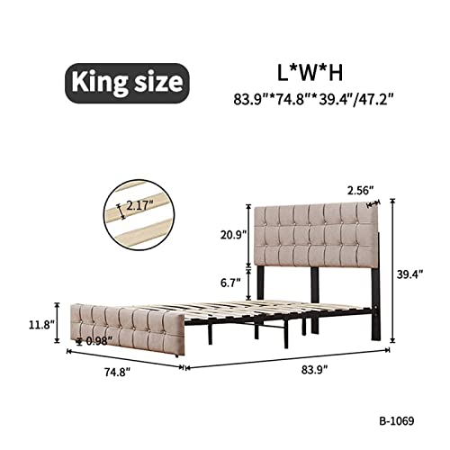 UMATRU King Size Upholstered Platform Bed Frame with Adjustable Headboard, No Box Spring Needed for Boys Girls Teens Adults, Under Bed Storage (King)