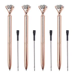 ZZTX 8 PCS Rose Gold Big Crystal Diamond Ballpoint Pen Bling Metal Ballpoint Pen Office Supplies Gift Pens For Christmas Wedding Birthday, Includes 8 Pen Refills