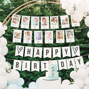 Beautiful 1st Birthday Photo Banner From Newborn to 12 Months - The Perfect Party Decoration for Your Baby Girls or Boys First Birthday - 13 Reversible Milestone Cards From Newborn to 13 Years