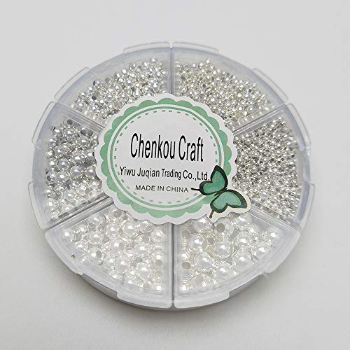 Chenkou Craft 1Box 1950pcs Assorted of 6 Sizes Metal Tinny Spacer Beads Jewelry Making Supplies (Siver, Mix)