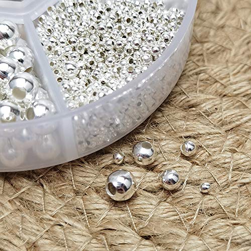 Chenkou Craft 1Box 1950pcs Assorted of 6 Sizes Metal Tinny Spacer Beads Jewelry Making Supplies (Siver, Mix)