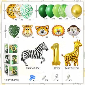 Amandir Wild One Birthday Decorations Balloon Boxes, Animal Print Green Gold Balloon Garland Arch Kit Number1 Artificial Leaves for Safari Jungle Theme First 1st Birthday Party Supplies Kids Boy Girl