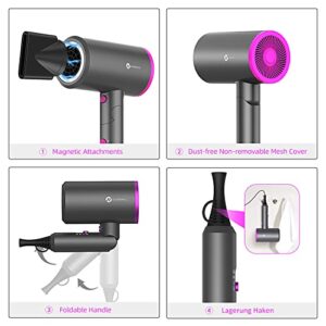 Hair Dryer, slopehill (Safety Upgraded) 1800W Professional Ionic Hairdryer for Hair Care, Powerful Hot/Cool Wind Blow Dryer, 3 Magnetic Attachments, ETL, UL and ALCI Safety Plug (Dark Grey)