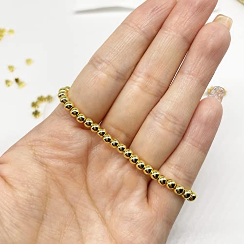 MMvolesy 6mm 14K DIY Jewelry Handmade Beaded Beads Gold Plated Brass Beads Long-Lasting Round Smooth Spacer Beads Seamless Gold Metal Beads for Stackable Necklace, Bracelet, Earring Making (300Pc)