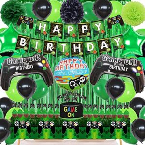 video game on theme birthday party decorations set happy birthday banner balloons tablecloth foil curtain cake toppers for birthday party, boys party, family party supplies