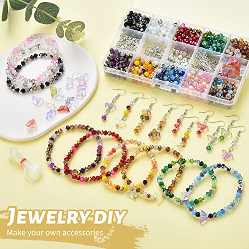 KINGSHINE Mixed Crystal Glass Beads for Jewelry Making Kit,6mm 1000pcs Round Rondelle Beads with Metal Jewelry Findings Crafts,Loose Spacer Beads for Bracelets,Necklaces,Earrings