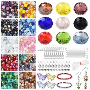 KINGSHINE Mixed Crystal Glass Beads for Jewelry Making Kit,6mm 1000pcs Round Rondelle Beads with Metal Jewelry Findings Crafts,Loose Spacer Beads for Bracelets,Necklaces,Earrings