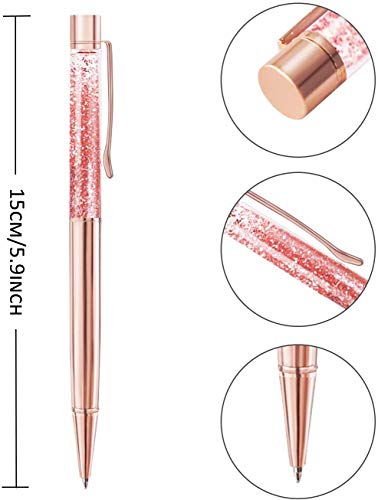 ZZTX 10 Pcs Rose Gold Ballpoint Pens Metal Pen Bling Dynamic Liquid Sand Pen With Refills Black Ink Office Supplies Gift Pens For Christmas Wedding Birthday