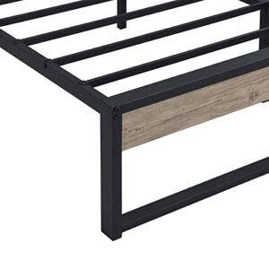 Epinki Metal Bed with Headboard, Black, Platform Bed Frame, Easy Assembly