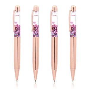 pafuwei 4 pack rose gold retractable ballpoint pen metal ball pens bling dynamic liquid sand pens chunky pens for office school supplies, medium point, black ink