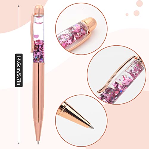 PAFUWEI 4 Pack Rose Gold Retractable Ballpoint Pen Metal Ball Pens Bling Dynamic Liquid Sand Pens Chunky Pens for Office School Supplies, Medium Point, Black Ink