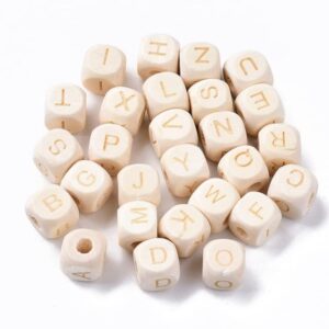 tucus 500pcs 10mm square alphabet wood beads natural carved letter wooden beads loose spacer for jewelry making diy bracelet necklace - (color: random mixed)