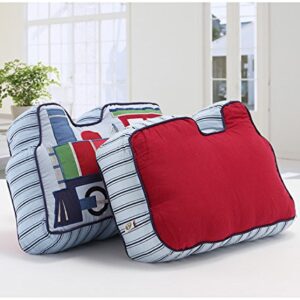 Brandream 4Pcs Cars Crib Bedding Sets for Boys with Train Shaped Pillow, 100% Cotton Blue Transport Vehicle Collection