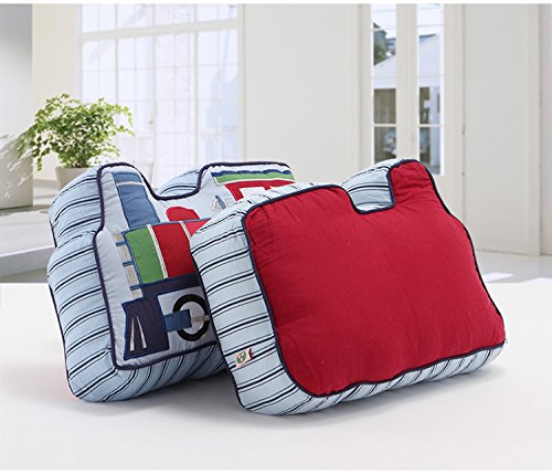 Brandream 4Pcs Cars Crib Bedding Sets for Boys with Train Shaped Pillow, 100% Cotton Blue Transport Vehicle Collection