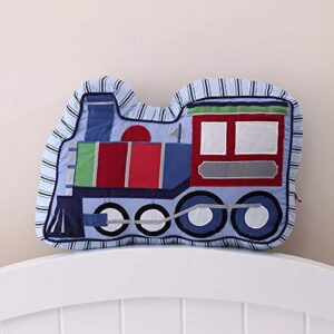 Brandream 4Pcs Cars Crib Bedding Sets for Boys with Train Shaped Pillow, 100% Cotton Blue Transport Vehicle Collection