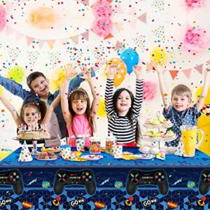 3 Pcs Video Game Table Cover Video Game Birthday Decoration Game Theme Plastic Table Cloth Party Supplies for Boys Girls Kids Player Geek Party Decorations, 54 x 108 Inch (Blue, Classic Style)