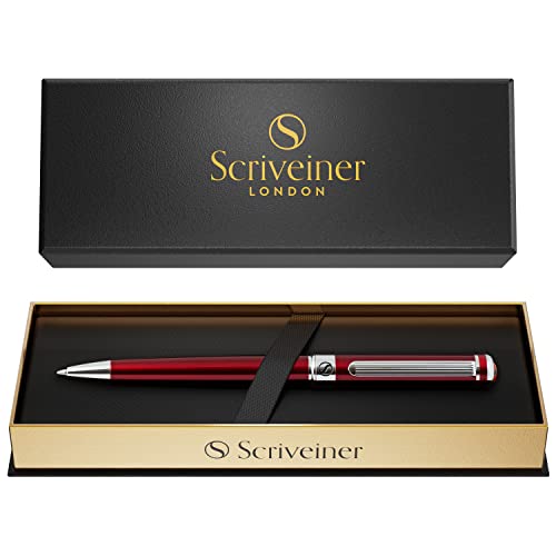 Scriveiner Deep Crimson Ballpoint Pen - Stunning Red Lacquer Luxury Pen, Chrome Finish, Schmidt Black Refill, Best Ball Pen Gift Set for Men & Women, Professional Executive Office, Nice Designer Pen