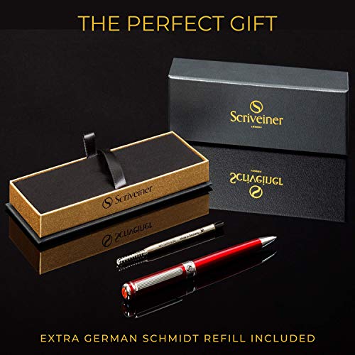 Scriveiner Deep Crimson Ballpoint Pen - Stunning Red Lacquer Luxury Pen, Chrome Finish, Schmidt Black Refill, Best Ball Pen Gift Set for Men & Women, Professional Executive Office, Nice Designer Pen