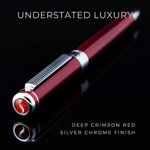 Scriveiner Deep Crimson Ballpoint Pen - Stunning Red Lacquer Luxury Pen, Chrome Finish, Schmidt Black Refill, Best Ball Pen Gift Set for Men & Women, Professional Executive Office, Nice Designer Pen