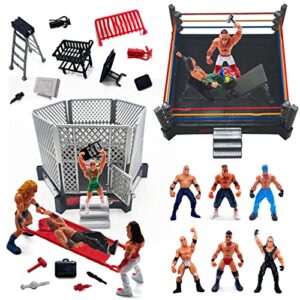 toyvelt 32-piece wrestling toys for kids - wrestler warriors toys with ring & realistic accessories - fun miniature fighting action figures includes 2 rings - great gift for boys and girls
