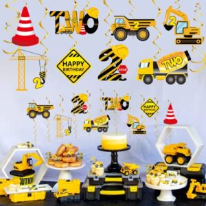 Luxiocio 30Pcs Construction Birthday Hanging Swirls Decorations Party Supplies, Dump Truck 2nd Theme Decor for Boys, Caution Signs Excavator Bulldozers Ceiling