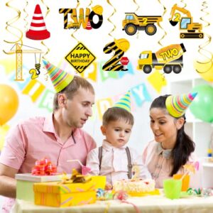 Luxiocio 30Pcs Construction Birthday Hanging Swirls Decorations Party Supplies, Dump Truck 2nd Theme Decor for Boys, Caution Signs Excavator Bulldozers Ceiling