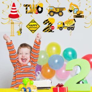 Luxiocio 30Pcs Construction Birthday Hanging Swirls Decorations Party Supplies, Dump Truck 2nd Theme Decor for Boys, Caution Signs Excavator Bulldozers Ceiling