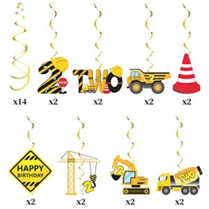 Luxiocio 30Pcs Construction Birthday Hanging Swirls Decorations Party Supplies, Dump Truck 2nd Theme Decor for Boys, Caution Signs Excavator Bulldozers Ceiling