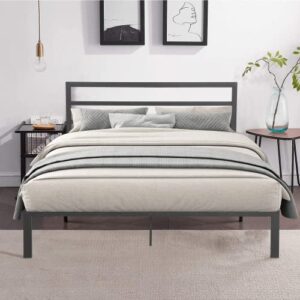 ochangqi 14 inch queen size bed frame metal platform bed with spindle headboard footboard/mattress foundation/no box spring needed/underbed storage space/steel slat support/easy set up, black