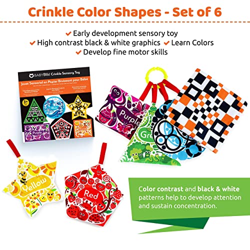 High Contrast Crinkle Paper Shapes - Baby Sensory Toys for Visual Development, Tummy Time - Crib, Stroller & Car Seat Crinkle Toys for Babies & Infants 3 Months+