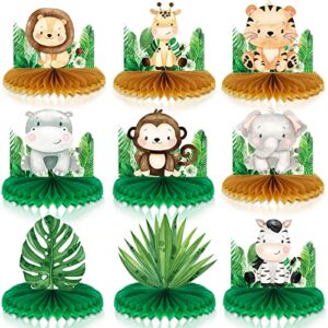 9 pcs baby jungle animals honeycomb centerpieces sage green baby shower decorations jungle themed birthday party supplies for boys kids baby shower nursery wild party supplies
