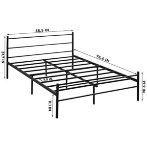 Aokarry Bed Frame Full Size, Metal Bed Frame Full Size with Headboard and Footboard Single Platform Mattress Base, Metal Tube Full Size, Black No Box Spring Needed