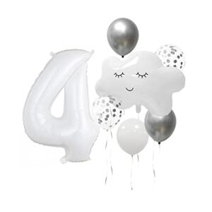 on cloud 4 white balloons banner on cloud 4th birthday party decorations for 4 year old girl 4th birthday party invite decorations, 4 years old birthday balloon,4th party supplies cloud balloon