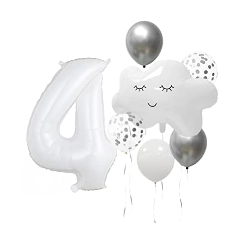 On Cloud 4 White Balloons Banner on Cloud 4TH Birthday Party Decorations for 4 Year Old Girl 4th Birthday Party Invite Decorations, 4 Years Old Birthday Balloon,4th Party Supplies Cloud Balloon