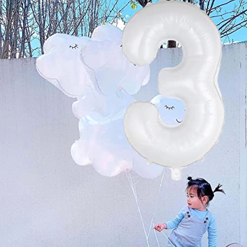 On Cloud 4 White Balloons Banner on Cloud 4TH Birthday Party Decorations for 4 Year Old Girl 4th Birthday Party Invite Decorations, 4 Years Old Birthday Balloon,4th Party Supplies Cloud Balloon