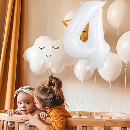 On Cloud 4 White Balloons Banner on Cloud 4TH Birthday Party Decorations for 4 Year Old Girl 4th Birthday Party Invite Decorations, 4 Years Old Birthday Balloon,4th Party Supplies Cloud Balloon