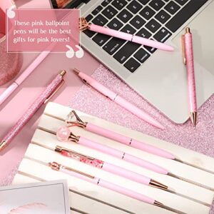 9 Pcs Ballpoint Pens Set Metal Crystal Diamond Pen Liquid Sand Glitter Pen for Journaling Black Ink Pretty Cute Pens Fancy Pens Gifts for Women Girls School Wedding Office Desk Supplies (Pink)