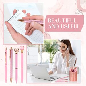 9 Pcs Ballpoint Pens Set Metal Crystal Diamond Pen Liquid Sand Glitter Pen for Journaling Black Ink Pretty Cute Pens Fancy Pens Gifts for Women Girls School Wedding Office Desk Supplies (Pink)